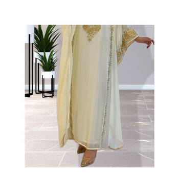 Off-White Kaftan Handcrafted Georgette Embroidered Work Party Wear Fully Stitched Dresses 0220 3