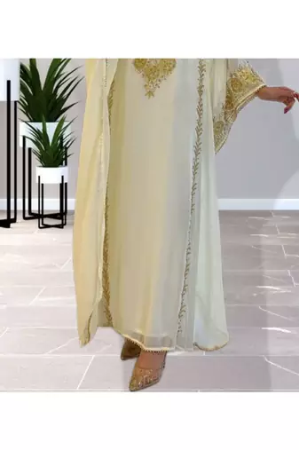 Off-White Kaftan Handcrafted Georgette Embroidered Work Party Wear Fully Stitched Dresses 0220