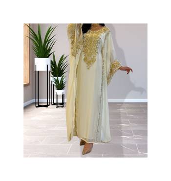 Off-White Kaftan Handcrafted Georgette Embroidered Work Party Wear Fully Stitched Dresses 0220 4