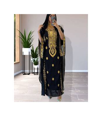 Black Kaftan Handcrafted Georgette Embroidered Work Party Wear Fully Stitched Dresses 0222 1