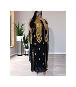Black Kaftan Handcrafted Georgette Embroidered Work Party Wear Fully Stitched Dresses 0222
