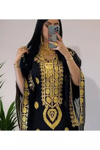 Black Kaftan Handcrafted Georgette Embroidered Work Party Wear Fully Stitched Dresses 0222