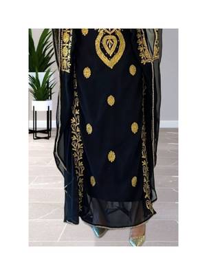 Black Kaftan Handcrafted Georgette Embroidered Work Party Wear Fully Stitched Dresses 0222 3