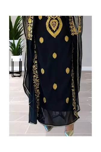 Black Kaftan Handcrafted Georgette Embroidered Work Party Wear Fully Stitched Dresses 0222