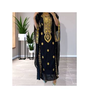 Black Kaftan Handcrafted Georgette Embroidered Work Party Wear Fully Stitched Dresses 0222 4