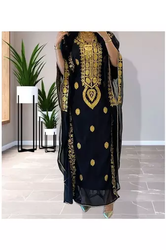 Black Kaftan Handcrafted Georgette Embroidered Work Party Wear Fully Stitched Dresses 0222