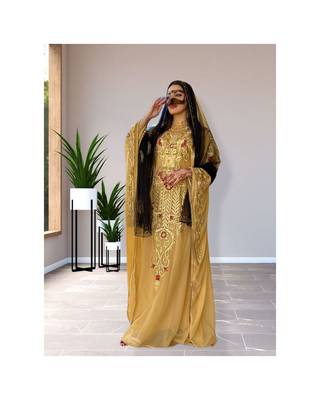 Grand Golden Yellow Kaftan Gown with Gold Zari Work | Evening & Modest Wear 1