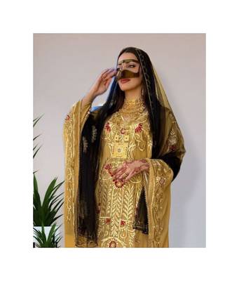 Grand Golden Yellow Kaftan Gown with Gold Zari Work | Evening & Modest Wear 2