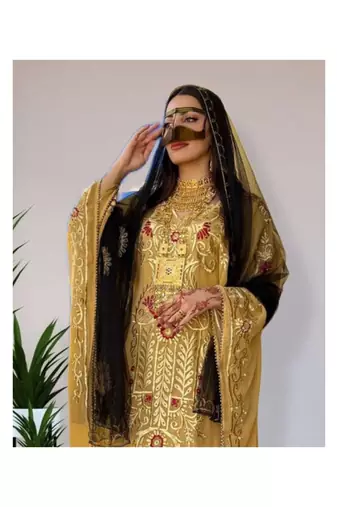 Grand Golden Yellow Kaftan Gown with Gold Zari Work | Evening & Modest Wear