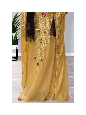 Grand Golden Yellow Kaftan Gown with Gold Zari Work | Evening & Modest Wear 3