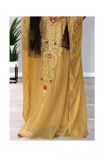 Grand Golden Yellow Kaftan Gown with Gold Zari Work | Evening & Modest Wear