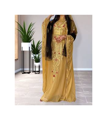 Grand Golden Yellow Kaftan Gown with Gold Zari Work | Evening & Modest Wear 4