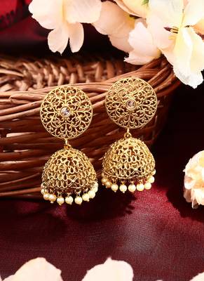 Gold Plated Jhumka with Intricate Design 1