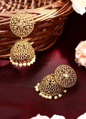 Gold Plated Jhumka with Intricate Design 2