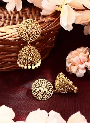 Gold Plated Jhumka with Intricate Design 3