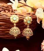 Gold Plated Earrings with Sea Green Stone