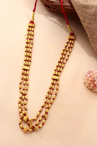 Red Gold-Plated Three-Layered Necklace