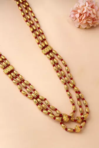 Red Gold-Plated Three-Layered Necklace