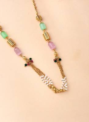 Multicolour Kundan Necklace With Green And Pink Stone 2