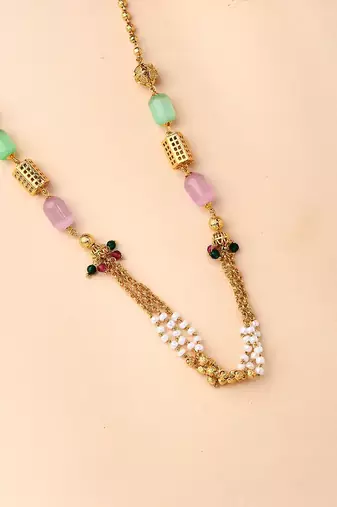 Multicolour Kundan Necklace With Green And Pink Stone
