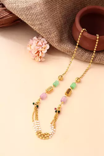 Multicolour Kundan Necklace With Green And Pink Stone