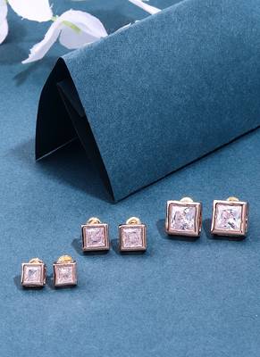 3 Sets of Square Earrings In American Diamond 1