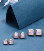 3 Sets of Square Earrings In American Diamond