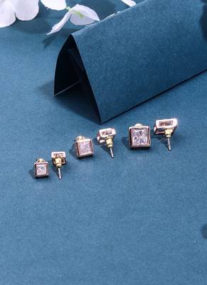 3 Sets of Square Earrings In American Diamond 2
