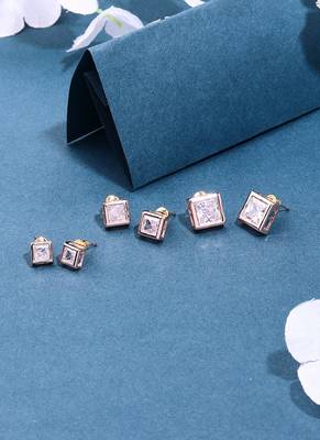 3 Sets of Square Earrings In American Diamond 3