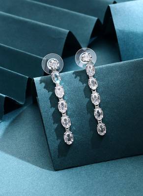 Long Silver American Diamond Earrings 1