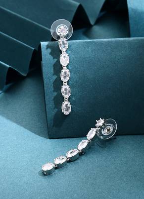 Long Silver American Diamond Earrings 2