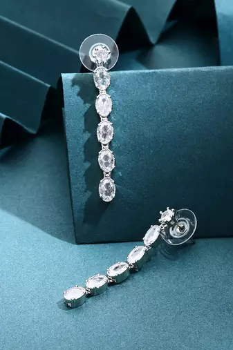 Long Silver American Diamond Earrings