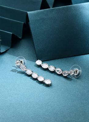 Long Silver American Diamond Earrings 3