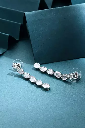 Long Silver American Diamond Earrings