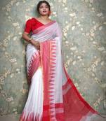 Beautiful White Soft Cotton Silk Handloom Saree With Blouse Piece