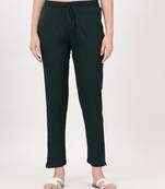 Satrangi women's viscose ribbed lycra green solid slim fit pant