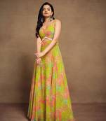 Lemon-lime abstract print gown