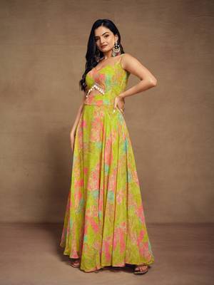 Lemon-lime abstract print gown 2