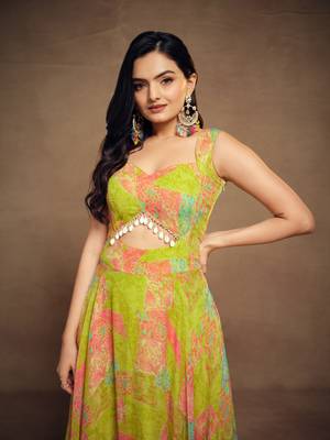 Lemon-lime abstract print gown 3