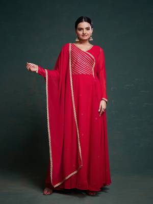 Red gota patti embellished gown with dupatta 1