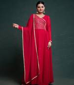 Red gota patti embellished gown with dupatta