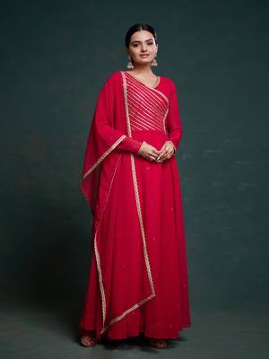Red gota patti embellished gown with dupatta 2