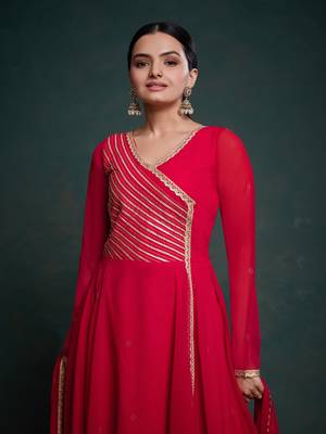 Red gota patti embellished gown with dupatta 3