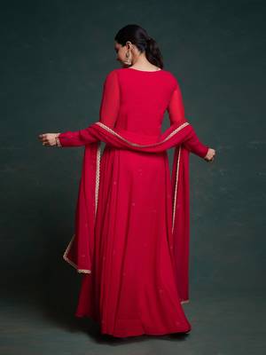 Red gota patti embellished gown with dupatta 4