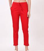 Satrangi women's viscose lycra red solid slim fit pant