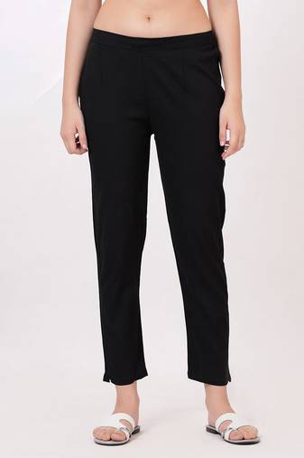 Satrangi women's viscose lycra black solid slim fit pant
