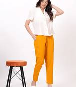Satrangi women's viscose lycra mustard solid slim fit pant