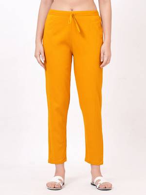Satrangi women's viscose lycra mustard solid slim fit pant 2