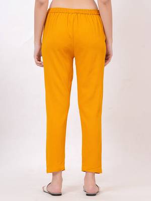 Satrangi women's viscose lycra mustard solid slim fit pant 4