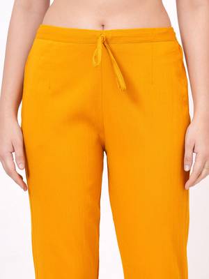 Satrangi women's viscose lycra mustard solid slim fit pant 5